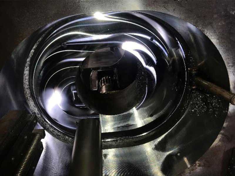 CNC machining of central pressure pad on the face of a 3000T Extrusion Press