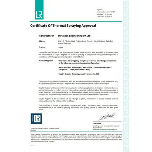 Certificate of Thermal Spraying Approval
