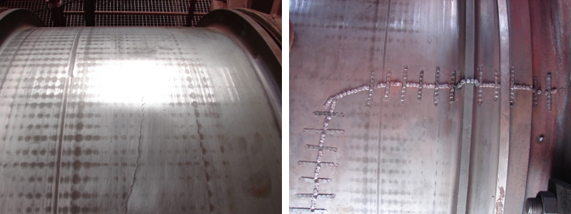 Cracked trunnion before and after Metalock repair