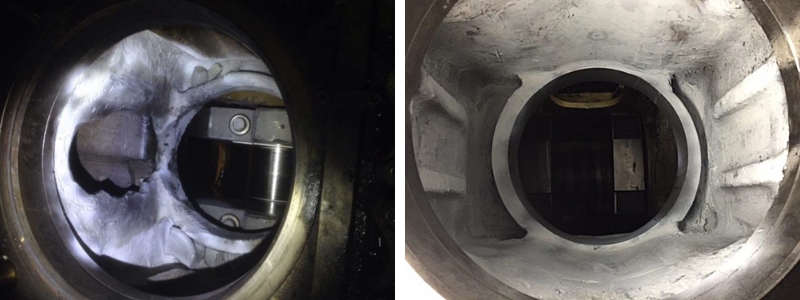 Cracked and damaged Wartsila Vasa 32 Engine block - liner housing repair. Before and After.