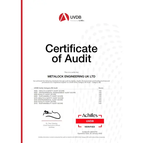 Achilles UVDB Certificate of Audit